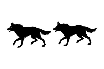 Fototapeta premium Wolf pack running silhouette illustration
