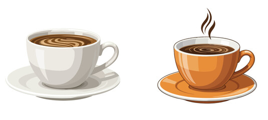 Obraz premium A pair of vector coffee cups, isolated icon, two mugs, hot beverage symbol, cafe graphic, comparison, flat design, tea break, simple communication, double drink set