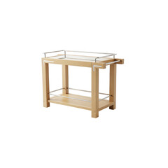 Wooden kitchen cart with two shelves and a glass top isolated on transparent background
