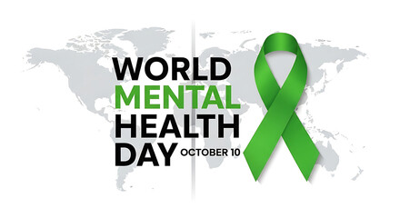 Awareness for World Mental Health Day October tenth with green ribbon concept
