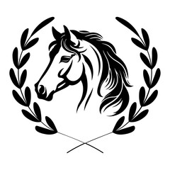 Beautiful Head Horse with Wreath Laurel Vector, Horse Svg Cut File