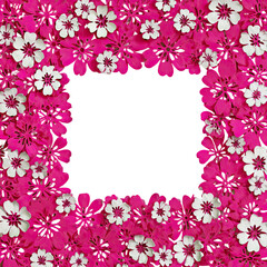 A square black frame, outlined with pink and white flowers
