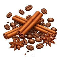Warm Aromatic Spices Composition Featuring Cinnamon Sticks Star Anise and Coffee Beans on Transparent Background Ideal for Coffee Shop Branding or