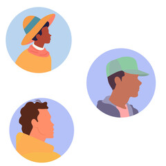 Colorful flat avatars of diverse men women and children illustrations design