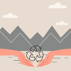 Environmental care and green plants concept with hands protecting nature and earth conservation