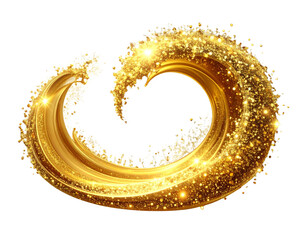 Gold Glitter Splash in Dynamic Wave Shape, isolated on transparent background png