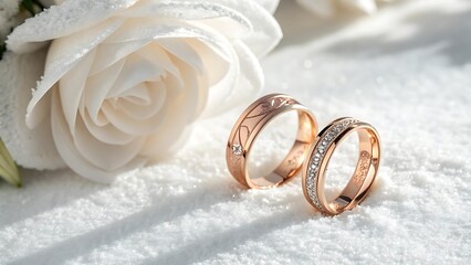Rose Gold Wedding Bands with Diamond and Flower wedding rings