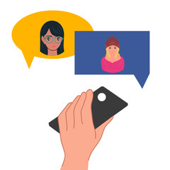 Digital communication concept with people chatting messaging online business and phone