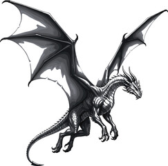 flying dragon, fierce creature, fantasy vector, dragon illustration, mythical beast, black silhouette, winged monster, dragon tattoo, storytelling art, horned dragon, scaled body, dragon pose, creatur © Sharon 