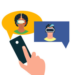 Digital communication concept with people chatting messaging online business and phone