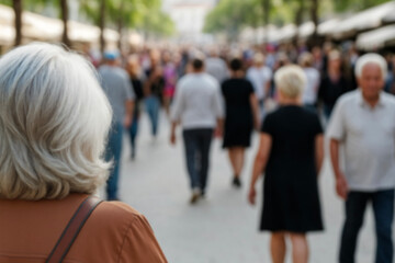 blurred for background. Crowd of people on the street. people walking on the city street. A blurry people walking. Urban, social concept. Abstract urban background with blurred buildings and street.