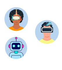 Colorful flat avatars of diverse men women and children illustrations design