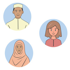 Colorful flat avatars of diverse men women and children illustrations design