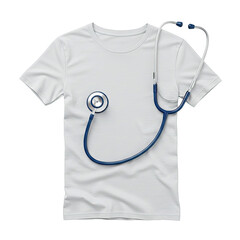 White Short Sleeve T Shirt with Navy Blue Stethoscope Medical Design for Healthcare Branding, Doctor Apparel, or Hospital Website, Perfect for