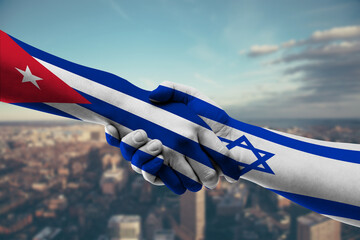 Shaking hands Cuba and Israel