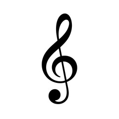 Obraz premium Elegant Treble Clef Symbol in Black on White Background for Musical Themes and Artistic Compositions and Creative Designs