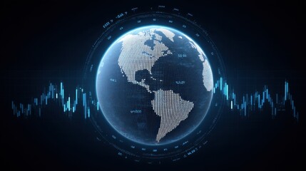 Digital Earth Graphic with Data Visualization and Technology Elements Representing Global Connectivity and Information Flow in a Modern Network Environment
