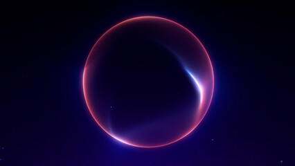 Abstract glowing sphere with red and violet gradient light on dark background. Futuristic plasma energy ball, sci-fi cosmic digital shape.