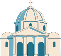 Modern Minimalist Vector of Cathedral Dome with Blue Shades and Column Facade Icon