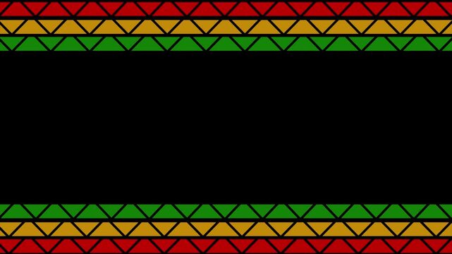 Colorful African tribal pattern border with geometric shapes on a black background, perfect for cultural and ethnic design themes