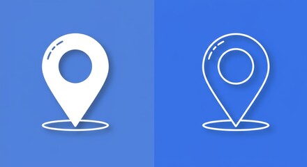 White Marker Location Map Icon Vector , Minimal Clip Art GPS Pin with White Dot