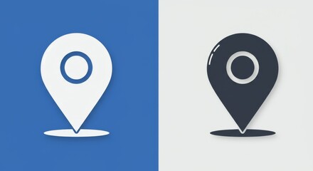 White Marker Location Map Icon Vector , Minimal Clip Art GPS Pin with White Dot
