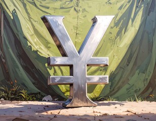Metal Yen symbol on textured backdrop