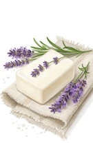 Handmade soap bar with lavender flower isolated on white background