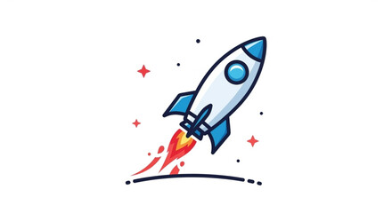 A cartoon rocket ship launching into space with flames and stars, , symbolizing innovation and progress