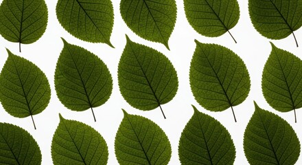 Fototapeta premium Pattern of green leaves on white background
