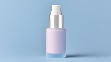 Elegant purple cosmetic bottle on a pastel blue background highlighting beauty product for skincare and cosmetics industry photography