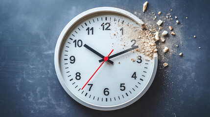 A broken clock with no numbers lies silent, its empty face symbolizing lost order, timeless chaos, and the fragile nature of human control over life.
