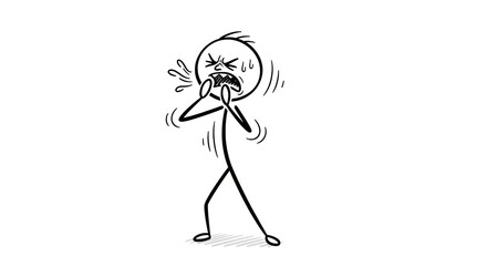 Stick Figure Cartoon: Man Screaming in Anger, Frustration, or Pain. Agitated Person with Intense Emotion