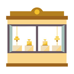 Golden display case with hanging lamps shop interior