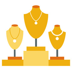 Golden necklaces on display stands jewelry