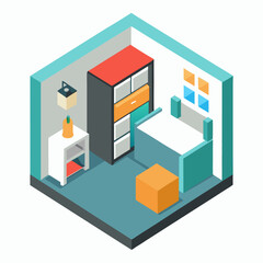 Fototapeta premium Isometric room with furniture interior cabinet