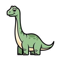 Obraz premium Cute cartoon green dinosaur with a long neck smiling and standing.