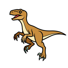 Obraz premium Cartoon illustration of a brown velociraptor dinosaur with sharp claws.