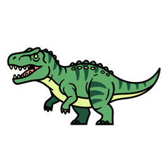 A cartoon illustration of a green Tyrannosaurus Rex dinosaur with its mouth open and sharp teeth visible.