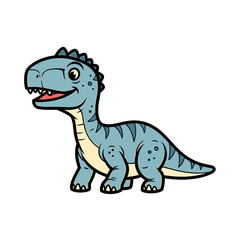 Obraz premium A cute, smiling blue baby dinosaur cartoon character with stripes, isolated on a white background.