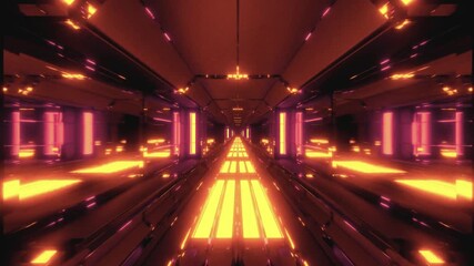 Futuristic glowing orange and purple spaceship corridor digital art neon lights - Powered by Adobe