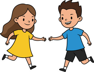 Happy diverse children standing together with smiling faces, a young boy and a girl.