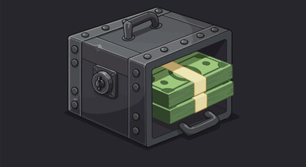 Obraz premium Illustrative metal cash box filled with stacks of vibrant green paper money