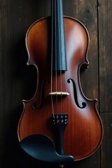 Fototapeta premium Elegant black violin, intricate details, dark wood grain, string, score, monochrome