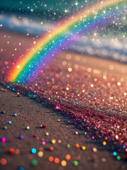 Colorful glitter texture with rainbow sparkles and shiny light reflections