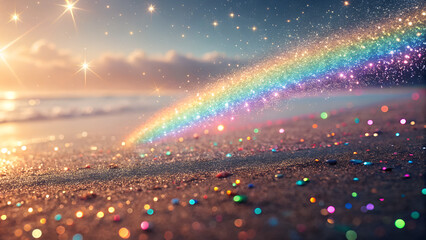 Colorful glitter texture with rainbow sparkles and shiny light reflections