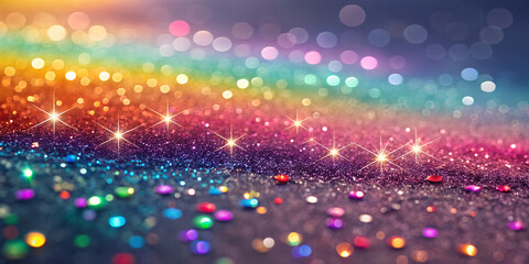 Colorful glitter texture with rainbow sparkles and shiny light reflections