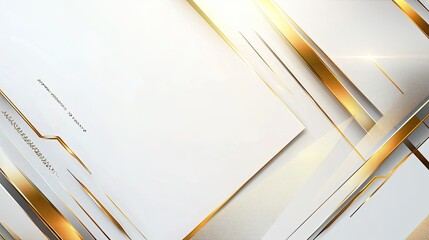 Modern, elegant design with white and gold geometric shapes.