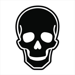 Black and white skull isolated on white background, a symbol of mortality