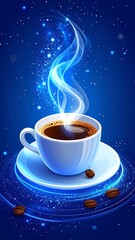 A steaming cup of coffee on a saucer